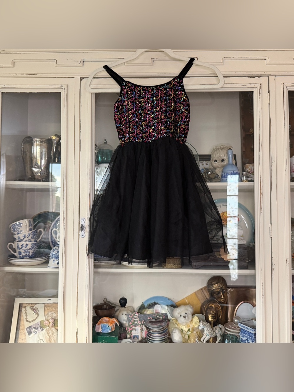 Zhenzi Black Tulle Dress with Multicolor Sequin Bodice
